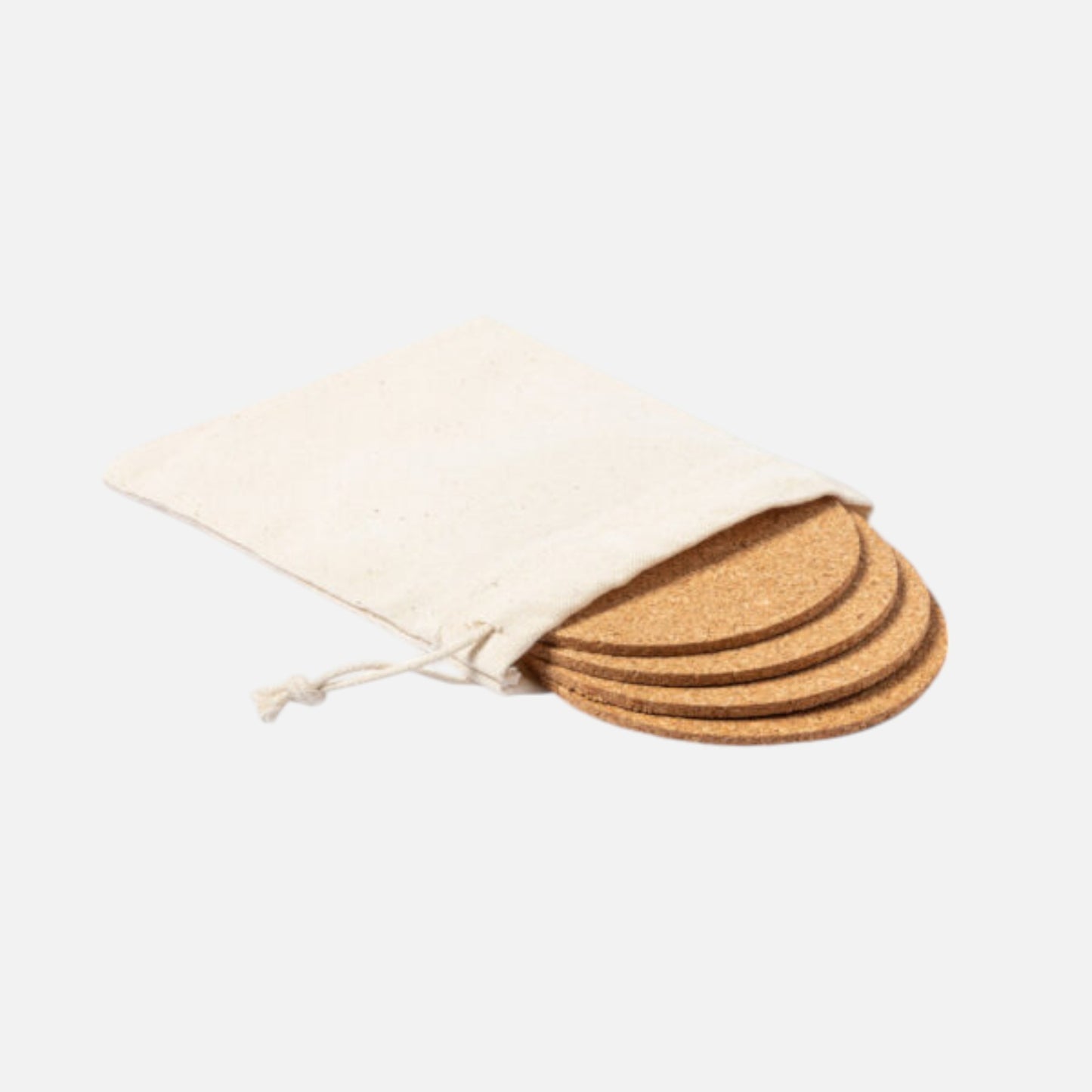 Set van 4 ronde kurken onderzetters in zakje