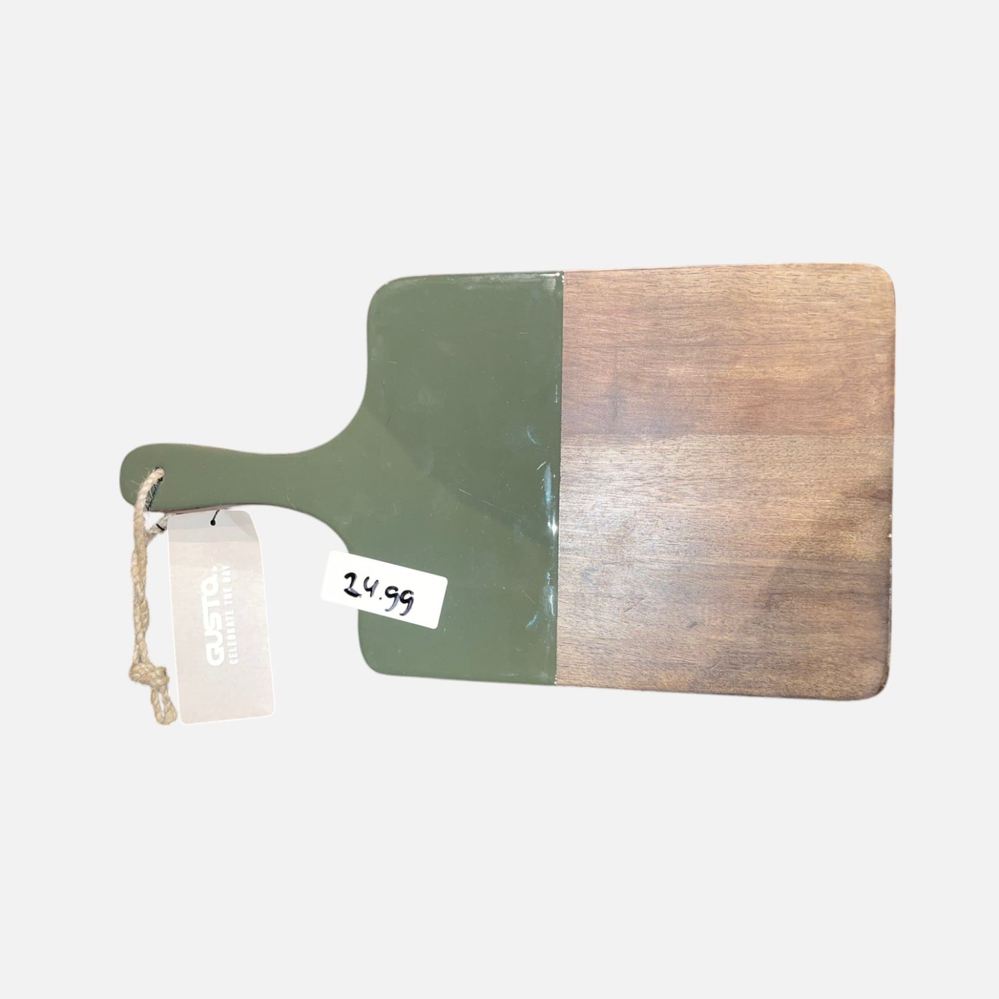 Borrelplankje met groene coating boven aan