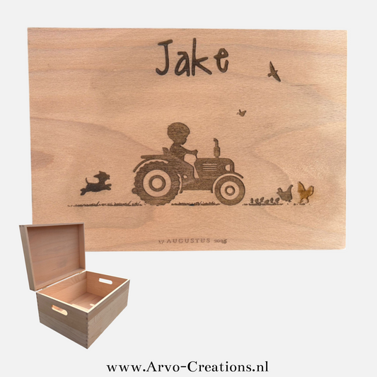Herinneringen box, met deksel, personaliseerbaar met geboortekaartje
