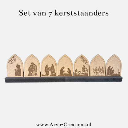 Set van 7 kerststaanders – Het kerstverhaal in beeld