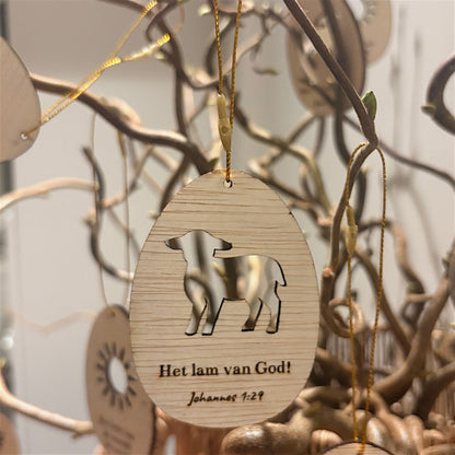 Christelijke Paashangers – Set van 4 houten paaseieren met bijbeltekst